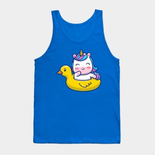 Cute Unicorn Floating With Swimming Duck Cartoon Tank Top